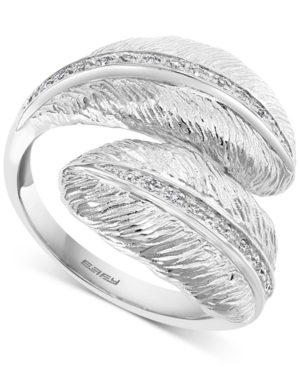 image of Effy Diamond Feather Bypass Ring (1/10 ct. t.w.) in Sterling Silver