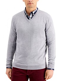 Men's Solid V-Neck Merino Wool Blend Sweater, Created for Macy's  
