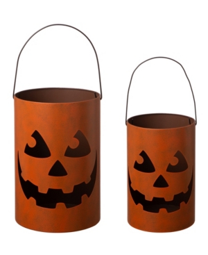 Glitzhome Halloween Jack O Lantern Tea Light Holder, Set Of 2 In Multi