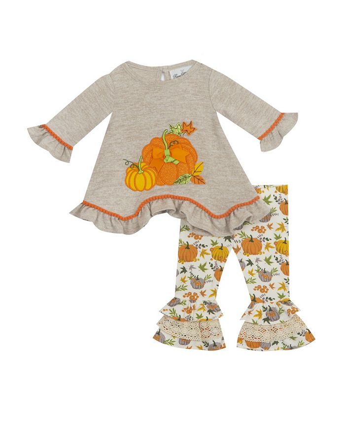 Rare Editions Baby Girls Hachi Top with Pumpkin Applique and