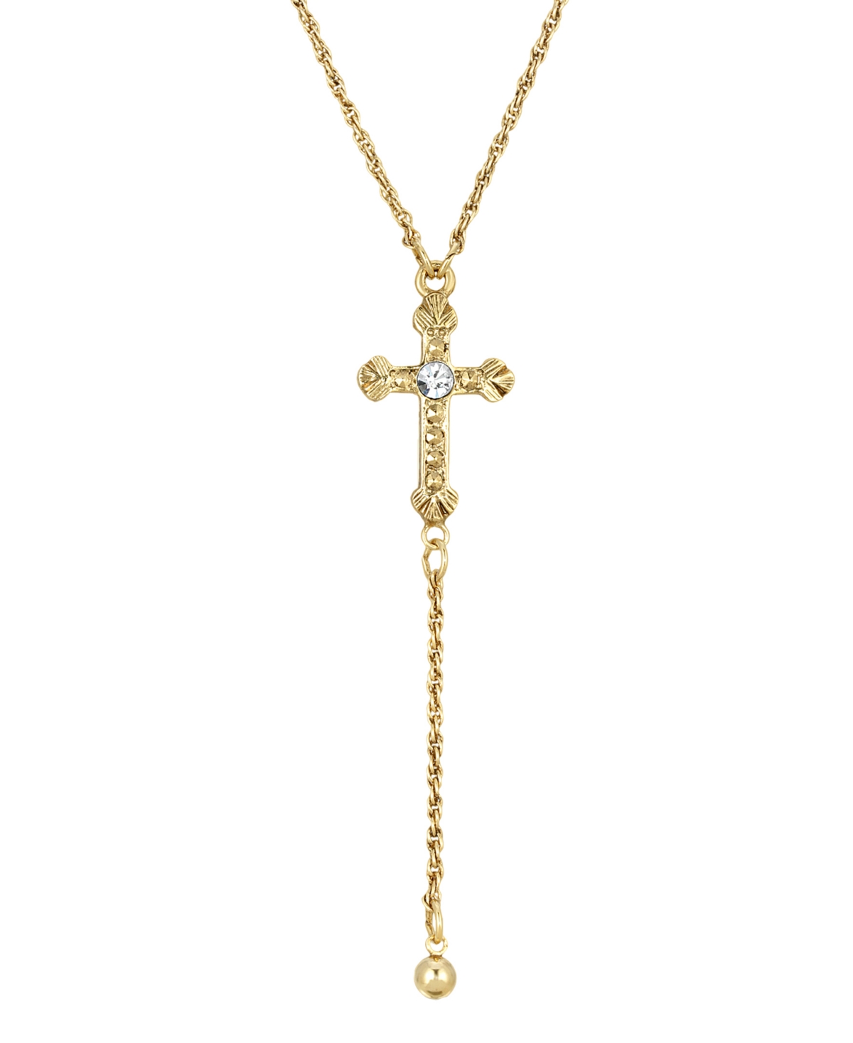 2028 14k Gold-tone Crystal Accent Cross 15" Adjustable Y-necklace In White