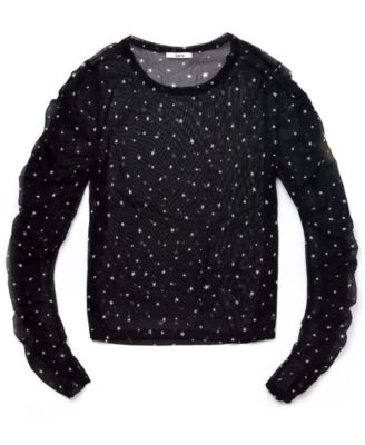 Bar III - Ruched Long-Sleeved Mesh Printed Top