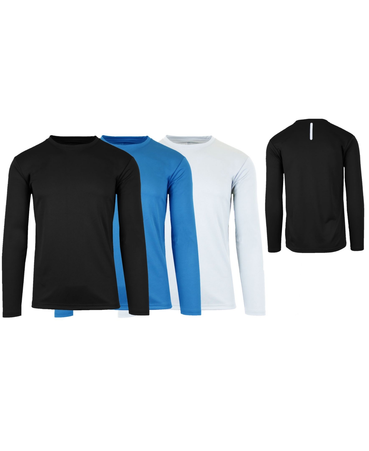 Galaxy By Harvic Men's Long Sleeve Moisture-Wicking Performance Tee, Pack of 3 -Medium Blue/White