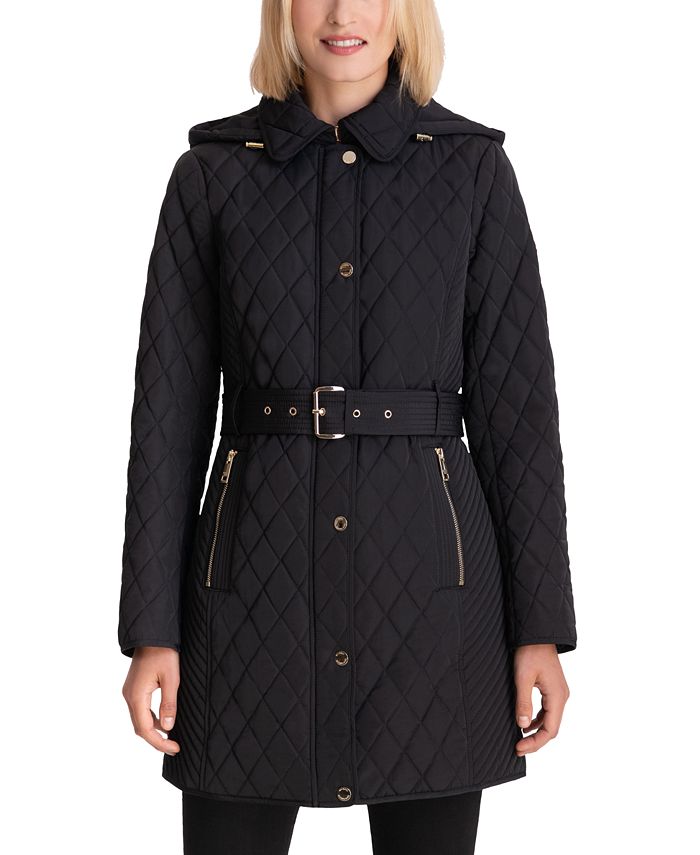 Michael Kors Women's Petite Hooded Belted Quilted Coat, Created for ...