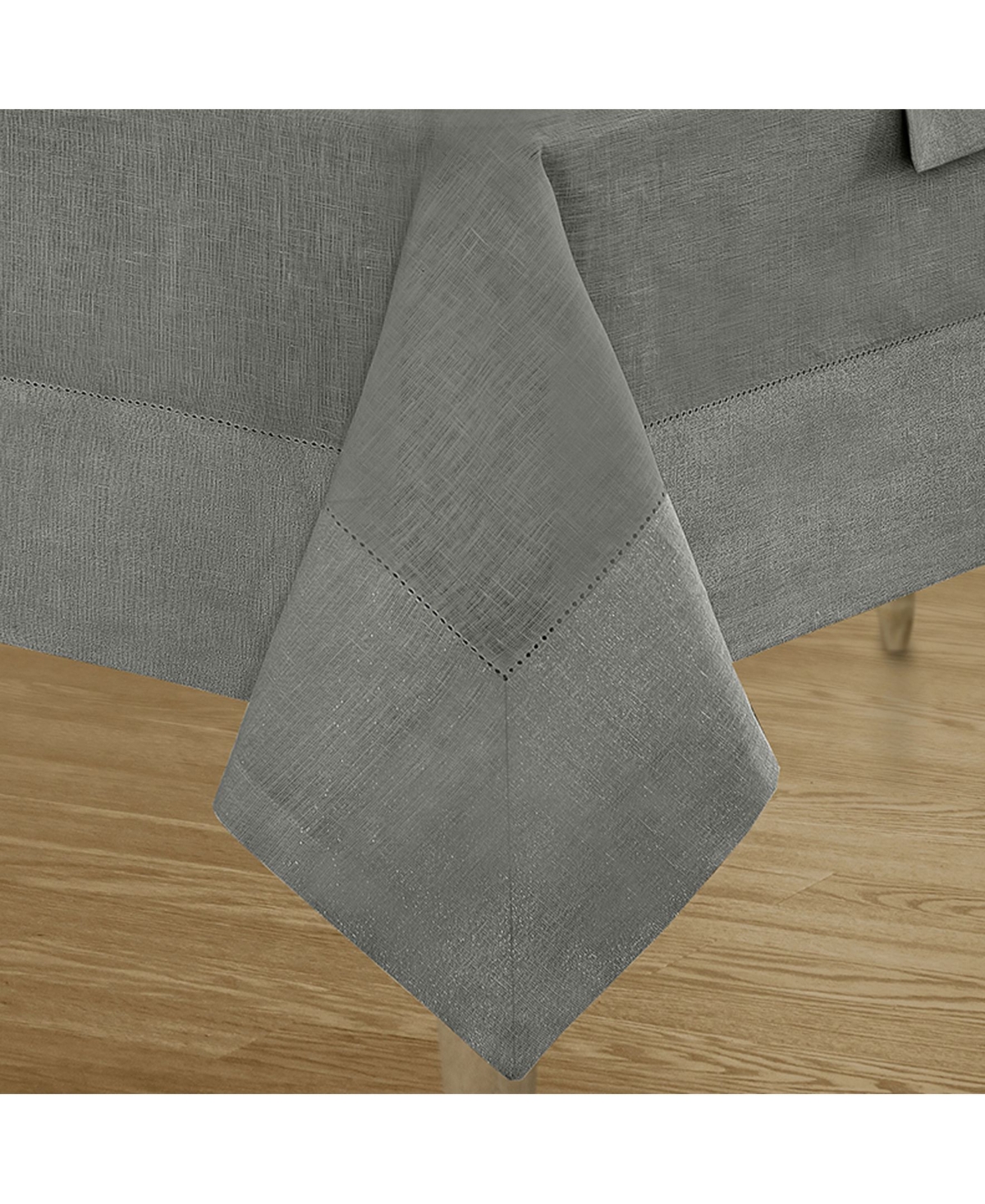 Shop Villeroy & Boch New Wave Metallic Border Linen Tablecloth, 70" Round In Gray,silver