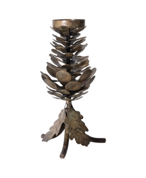 Creative Co-op Inc Large Metal Candleholder with Leaves Pinecones Holds Tealight or 15