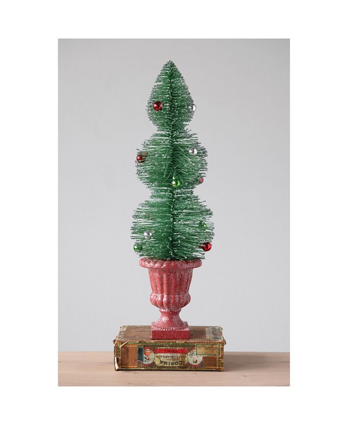 CREATIVE COOP INC 23" Bottle Brush Tree with Ornaments In Resin Urn with Glitter & Reviews