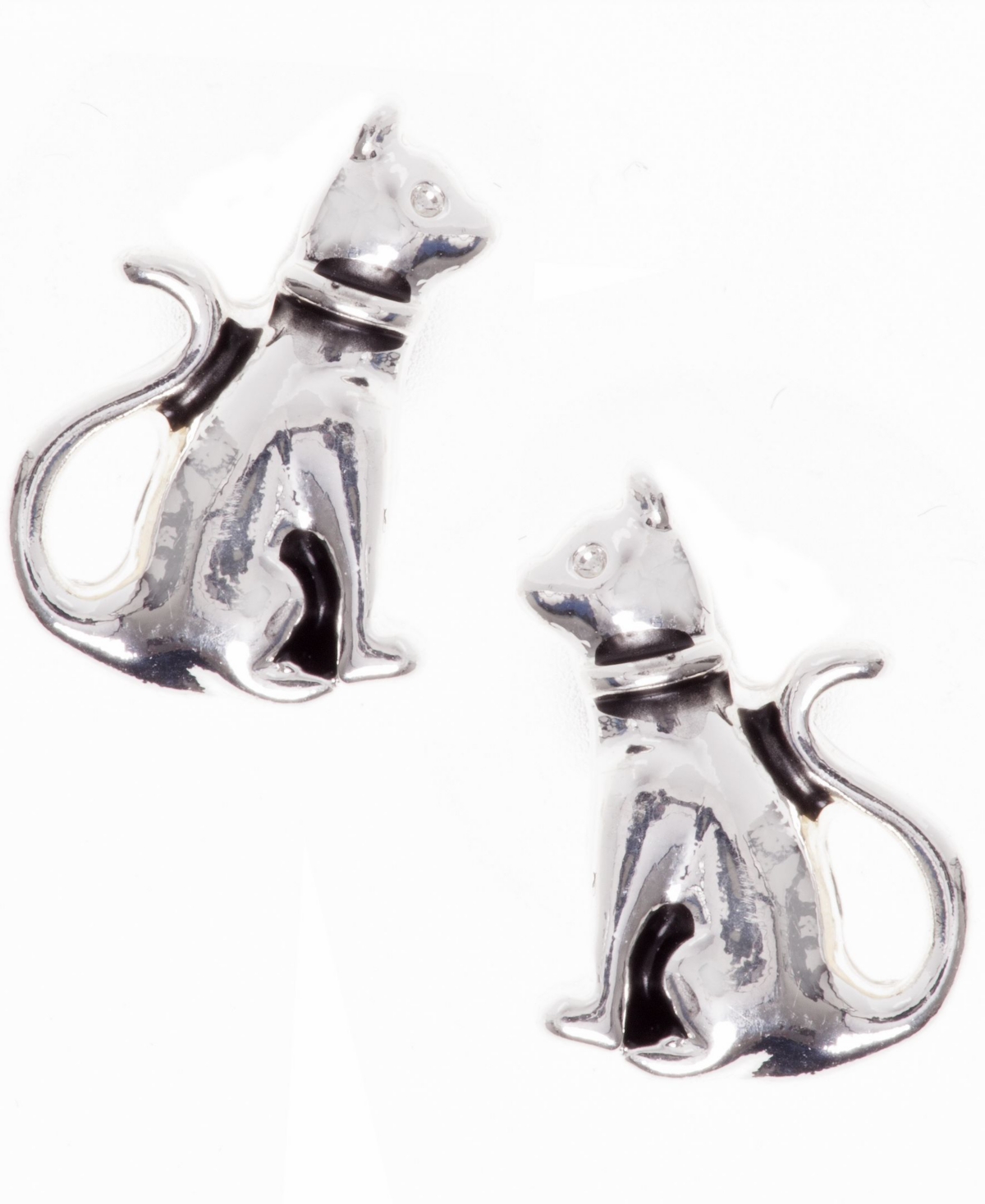 Cat Button Earring - Silver-tone