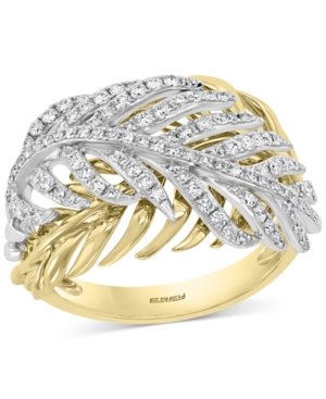 image of Effy Diamond Two-Tone Feather Ring (5/8 ct. t.w.) in 14k Gold & White Gold