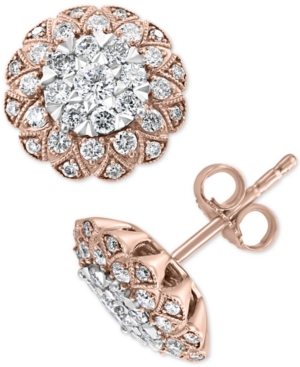image of Effy Diamond Cluster Stud Earrings (1 ct. t.w.) in 14k Rose & White Gold