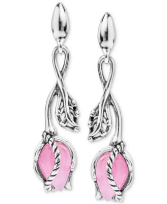 Macy's - Dyed Pink Jade Rose Drop Earrings in Sterling Silver