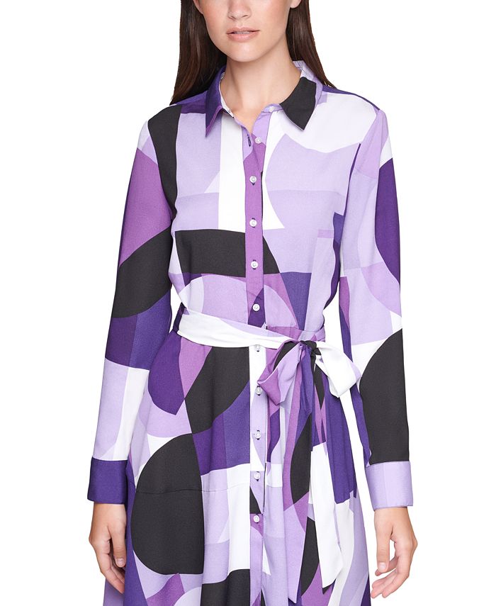 Calvin Klein Abstract Print Belted Shirt Dress Macy's