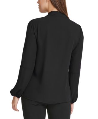 DKNY Long-Sleeve Tie-Neck Top & Reviews - Tops - Women - Macy's