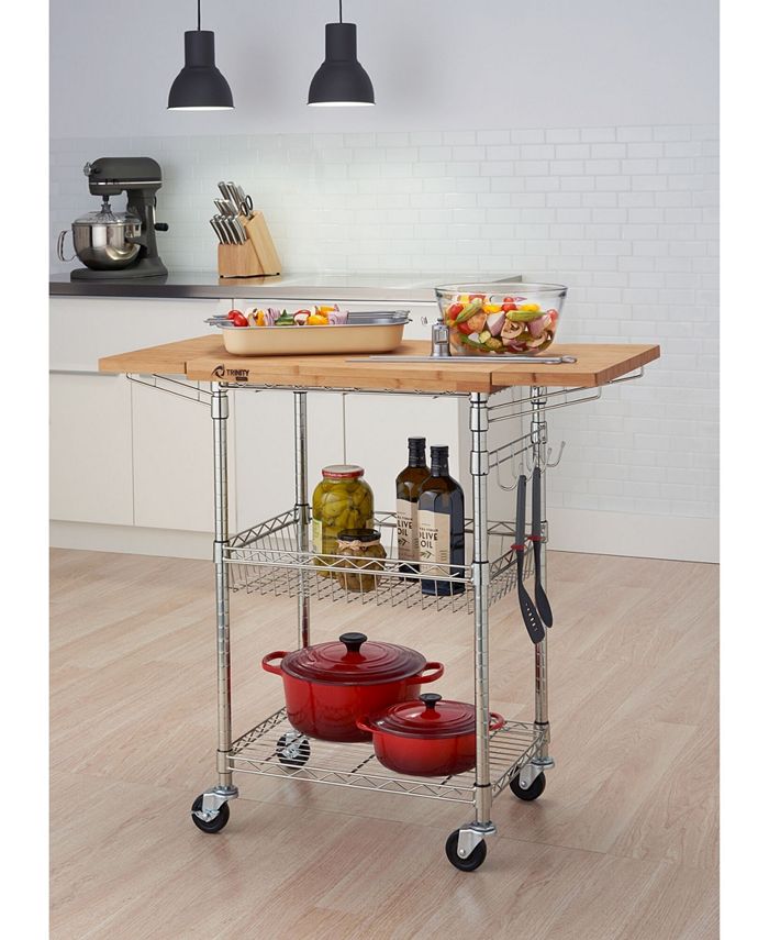 TRINITY Pro EcoStorage Expandable Bamboo Chrome Top Kitchen Cart Macy's