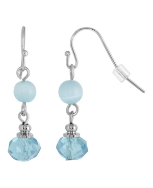 image of 2028 Silver-Tone Blue Bead Wire Drop Earrings