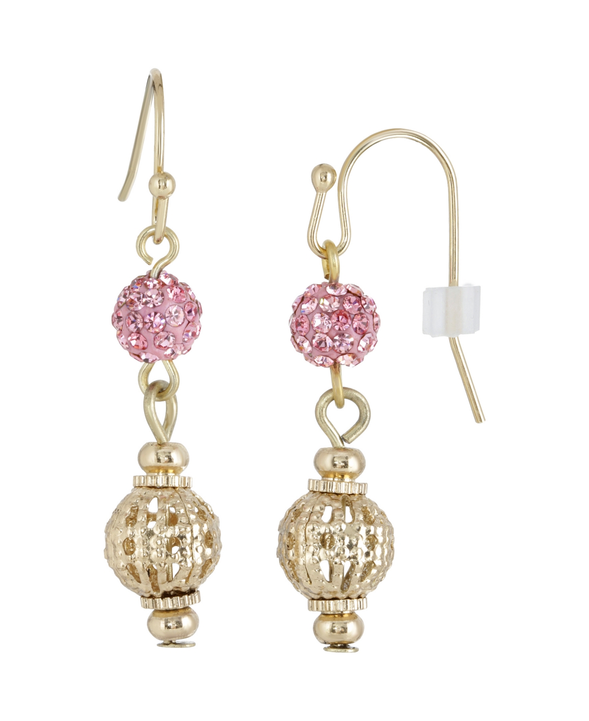 2028 Gold-tone Pink Fireball And Filigree Drop Earrings