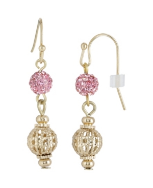 image of 2028 Gold-Tone Pink Fireball and Filigree Drop Earrings
