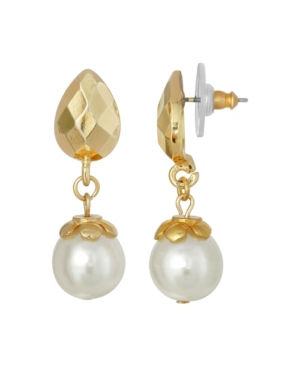 image of 2028 Gold-Tone Imitation Pearl Drop Earring