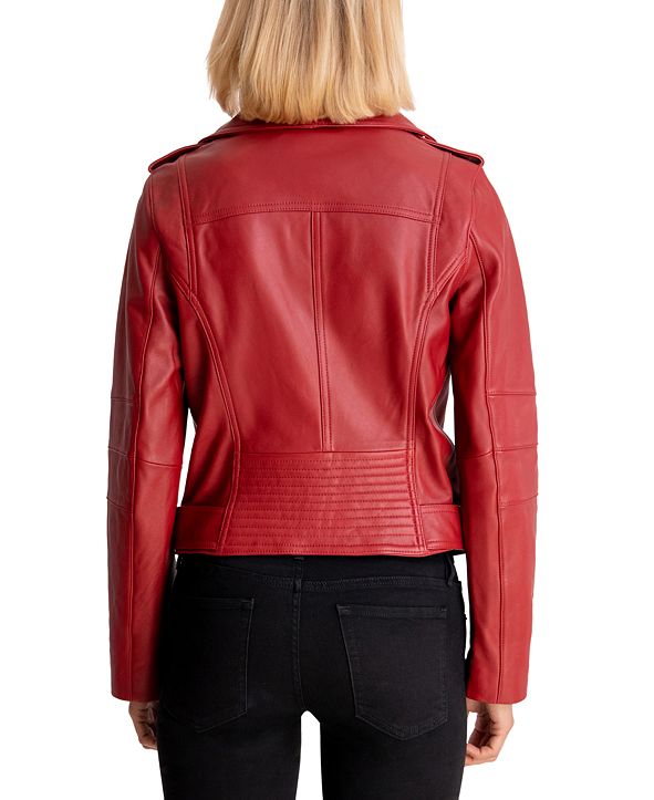 Michael Kors Belted Leather Moto Jacket, Created for Macy's & Reviews ...