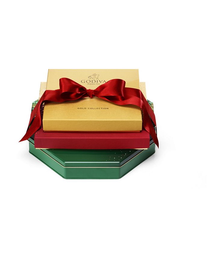 Godiva Season's Greetings Chocolate Gift Tower Basket, 3 Piece Set Macy's