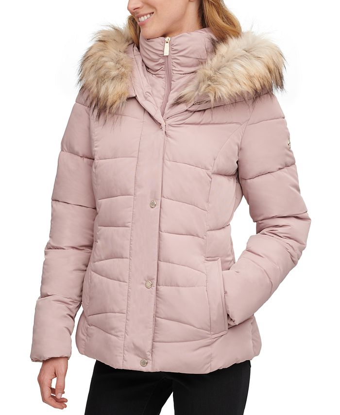 Calvin Klein Faux-Fur-Trim Hooded Puffer Coat, Created for Macy's & Reviews  - Coats & Jackets - Women - Macy's