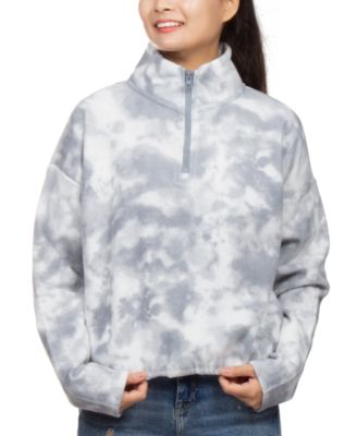 Hippie Rose - Juniors' Tie-Dyed Fleece Quarter-Zip Top