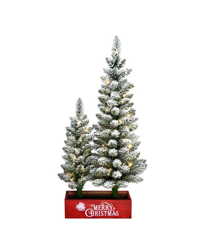 Macys Designer 2022 Christmas Trees Puleo 3" Potted Flocked Artificial Pencil Christmas Trees & Reviews