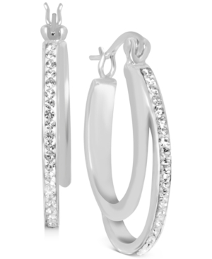 image of Essentials Crystal Double Hoop Earrings in Fine Silver-Plate, 1.2