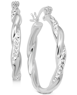 image of Essentials Crystal Twist Medium Hoop Earrings in Fine Silver-Plate, 1.18
