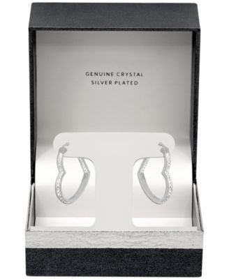 Crystal Heart Hoop Earrings in Silver-Plate