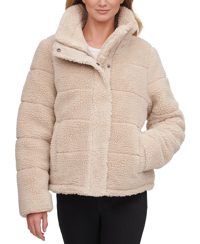 Calvin Klein Faux-Sherpa Teddy Puffer Coat - Macy's