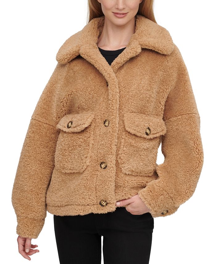 Calvin Klein Button-Front Faux-Sherpa Teddy Coat & Reviews - Coats & Jackets  - Women - Macy's