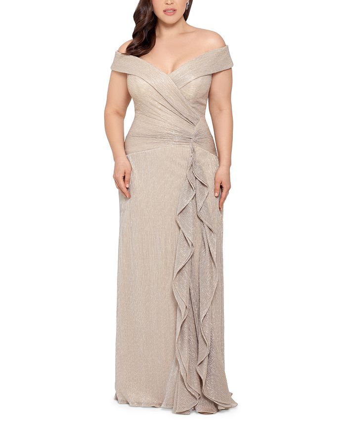 XSCAPE Plus Size OffTheShoulder Shimmer Gown Macy's