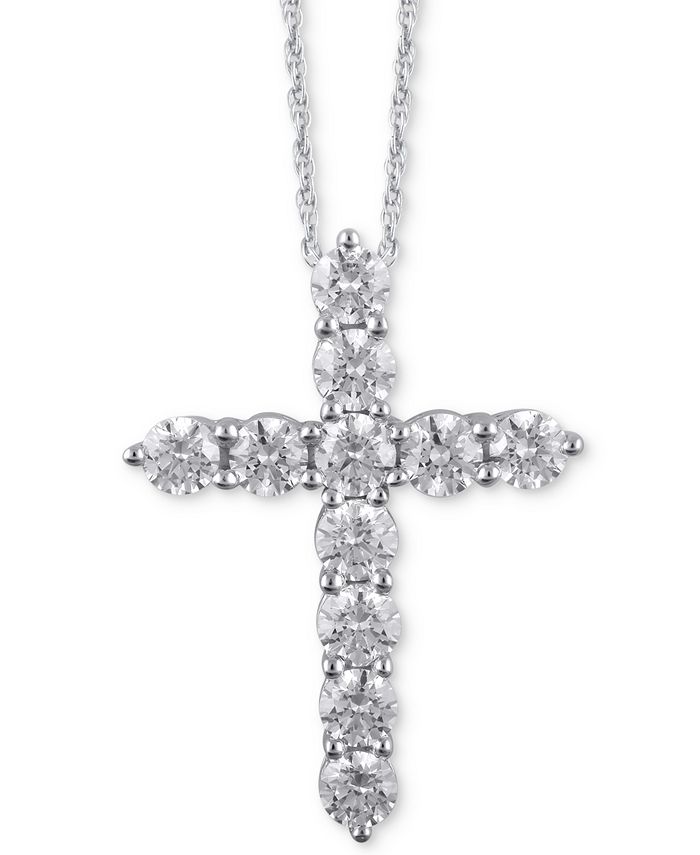 Macy's - Diamond Cross 16" Pendant Necklace (3 ct. t.w.) in 14k White Gold