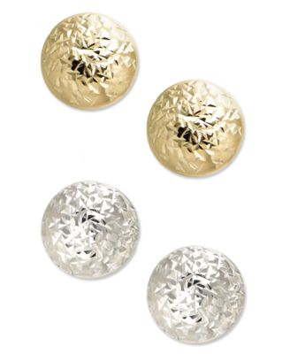 Macy's - 10k Gold and White Gold Earrings, Diamond-Cut Ball Stud Earrings