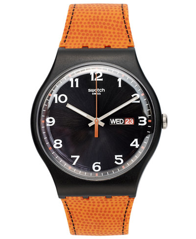 Swatch Watch, Unisex Swiss Faux Fox Orange Silicone Strap 41mm SUOB709