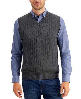 Club Room Men's Cable-Knit Cotton Sweater Vest, Created for Macy's - Macy's