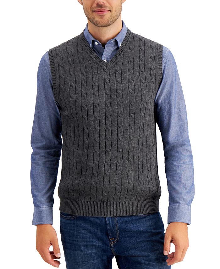 Infrarood Krijt sigaret Club Room Men's Cable-Knit Cotton Sweater Vest, Created for Macy's - Macy's
