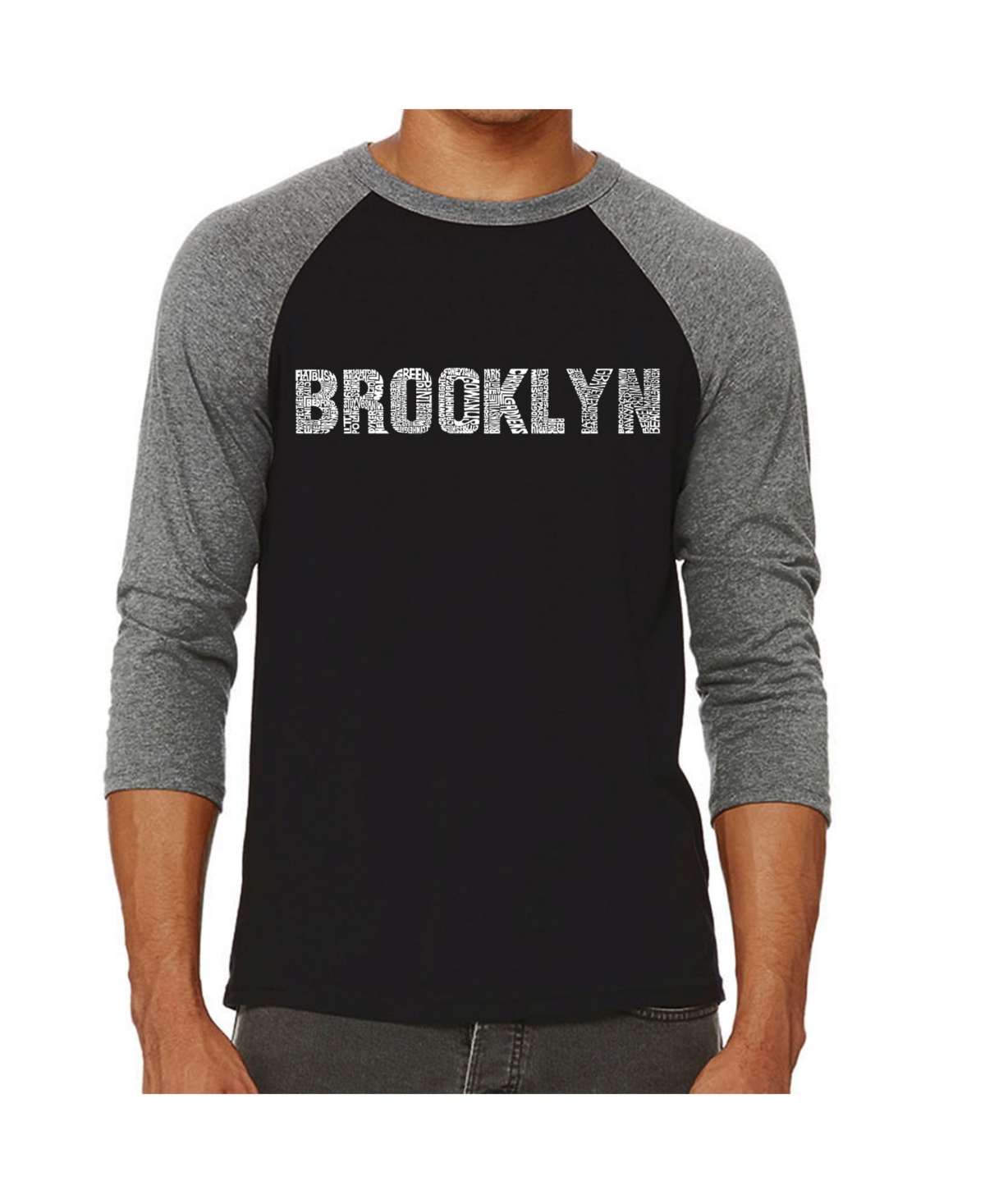 La Pop Art Brooklyn Neighborhoods Men's Raglan Word Art T-shirt