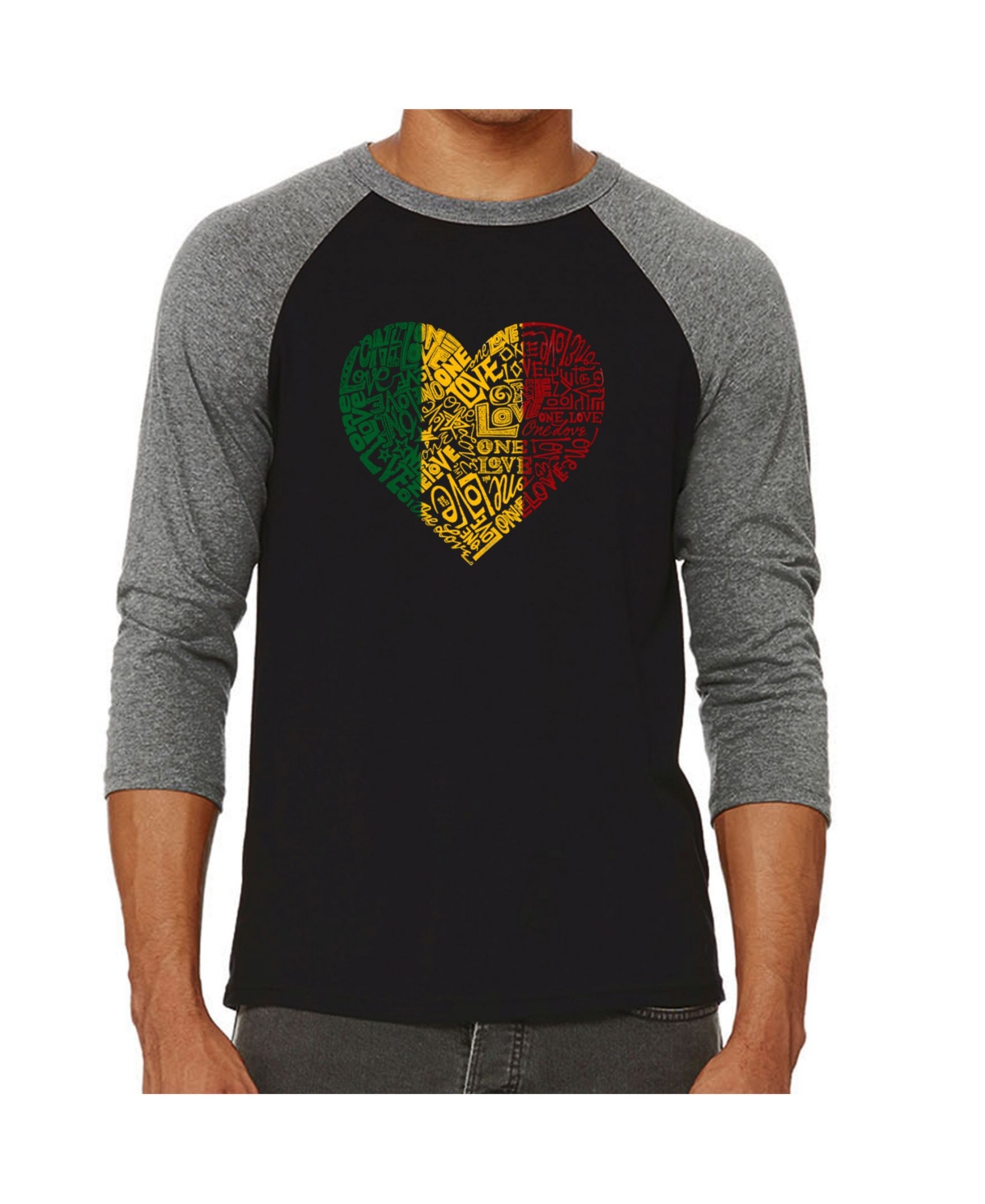 La Pop Art One Love Heart Men's Raglan Word Art T-shirt