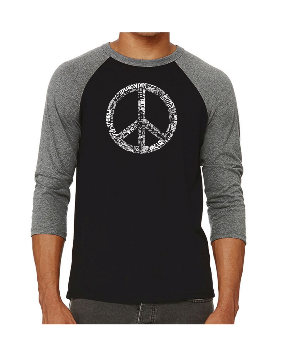 Peace in 77 Languages Men's Raglan Word Art T-shirt - Gray