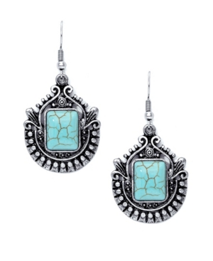 image of Macy-s Simulated Turquoise Fine Silver Plated Crest Wire Earrings