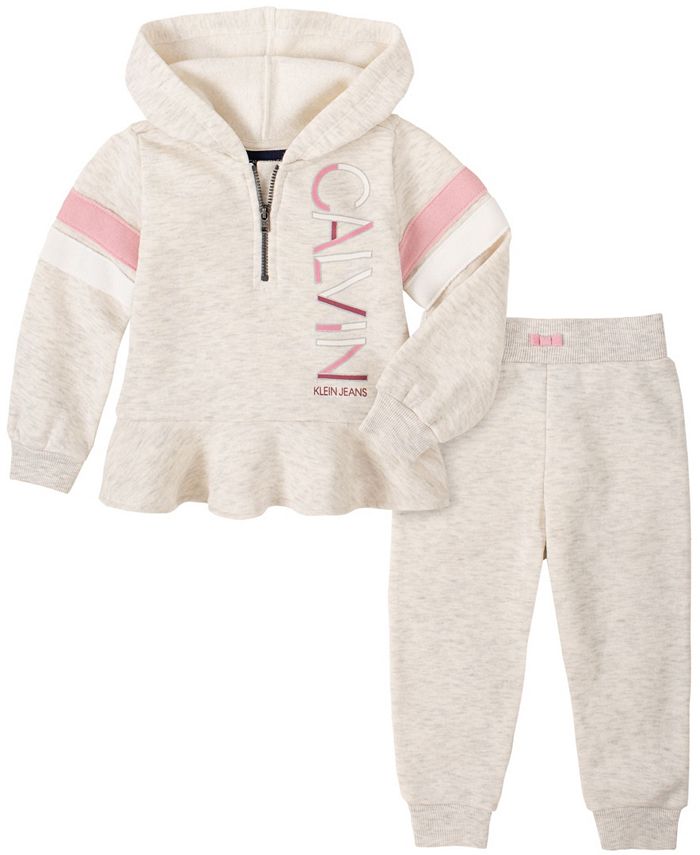 Calvin Klein Baby Girls Zip Front Hooded Fleece Jacket Pant Set - Macy's