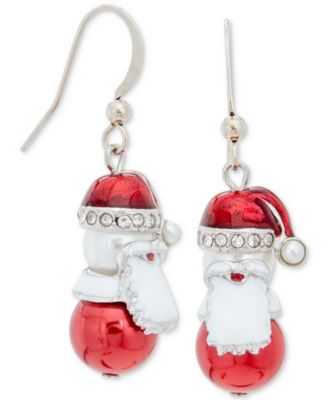 Silver-Tone Pav&eacute; & Imitation Pearl Santa Drop Earrings, Created for Macy's