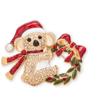 image of Holiday Lane Gold-Tone Pave & Imitation Pearl Koala Pin, Created for Macy-s