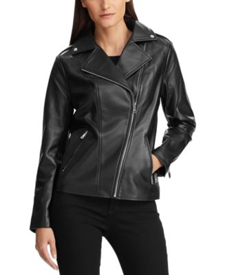 Lauren Ralph Lauren Leather Asymmetrical Moto Jacket - Macy's