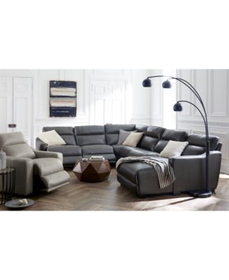 Gabrine 6-Pc. Leather Sectional with 2 Power Headrests & Chaise, Created for Macy's