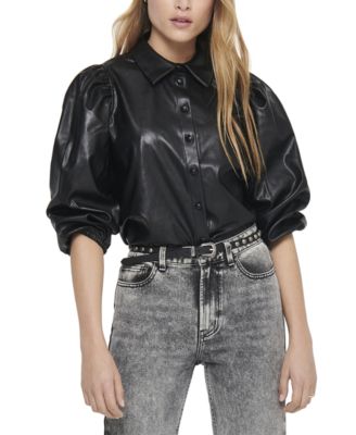 ONLY - Puff-Sleeve Faux-Leather Blouse