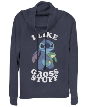 Fifth Sun Juniors Disney Lilo Stitch I Like Gross Stuff Stitch Fleece Cowl Neck Sweatshirt