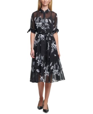 Calvin klein floral chiffon shirtdress best sale